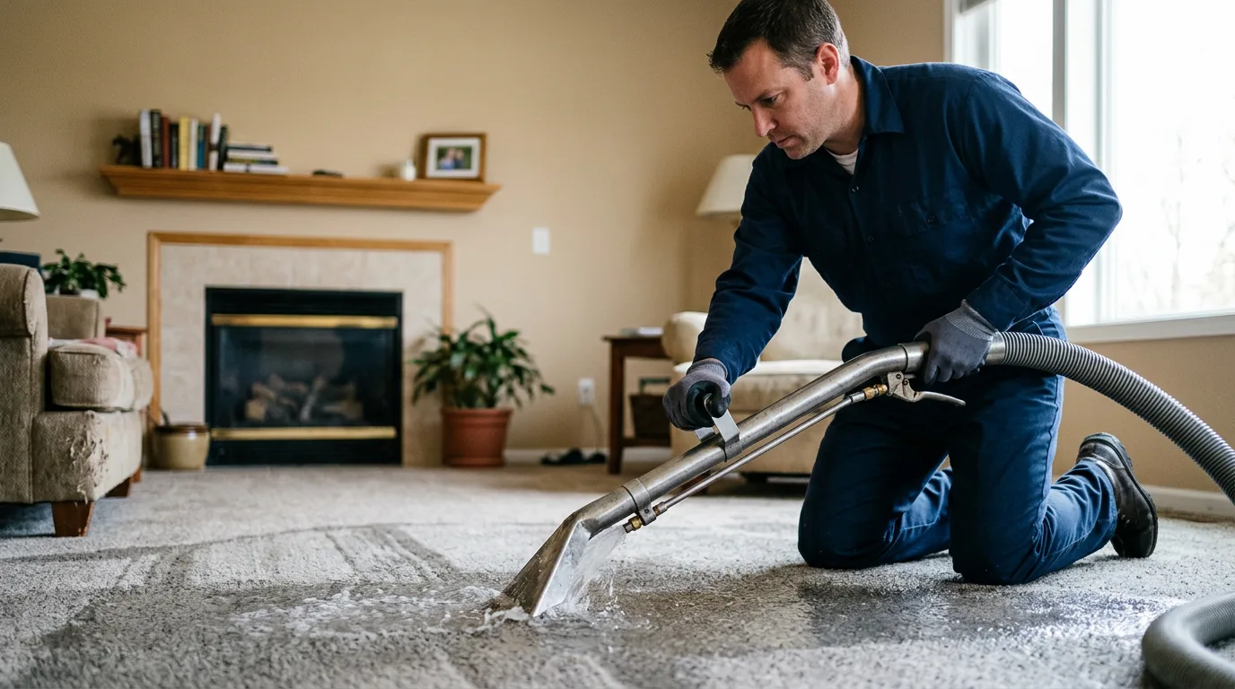 Water damage restoration technician working near East Peoria, IL
